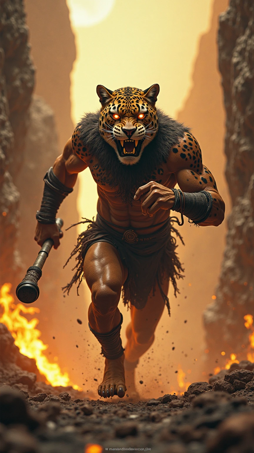 A fierce hyena warrior, tribal body art, furry tribal warriors, massive crowd of 300,000 tribal members, fierce warrior pose, holding sharp knife before battle, dynamic action, cinematic lighting, dark moody colors, highly detailed, photorealistic, 8k, masterpiece