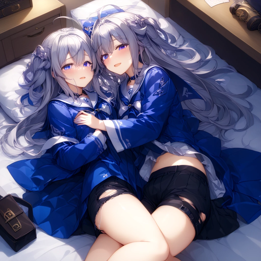 (highest quality()),One cute 16 year old girl,female student uniform,short skirt,whole body,nsfw,lie down,tears,cry,Show white pants,light blue hair, face,one eye closed,a painful face,twin tails,white stockings,blush,black high heels、spread legs、(((( peeing self))))