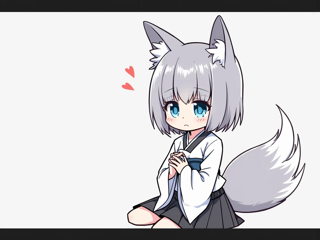 (masterpiece, best quality, highly detailed), 1girl, silver hair, cowboy shot, lico, fox tail, fox ears, white shirt, (blue skirt), dress, red bow, holding plate, open mouth, smile
