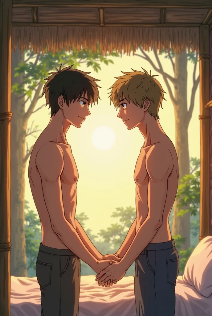 3 boys, shota, nude, (awesome beautiful penis, beautiful testicles, glans), thigh, smile, standing, in fantasy nature
