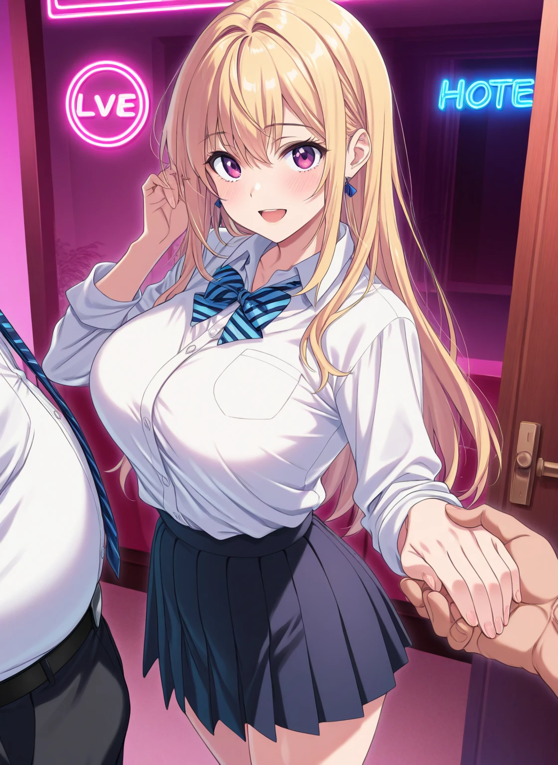 (high quality)), ((masterpiece)), (become familiar with),perfect face,smile,long tongue,white of eyes,Bunny girl,Plump,Black bunny suit,Being in a casino,From the side,NSFW,1boy,man behind woman,leaning forward,leg up,vagina,sex,penis,love juice,(((Sweat))),((pubic hair)),semen,big breasts,breast milk