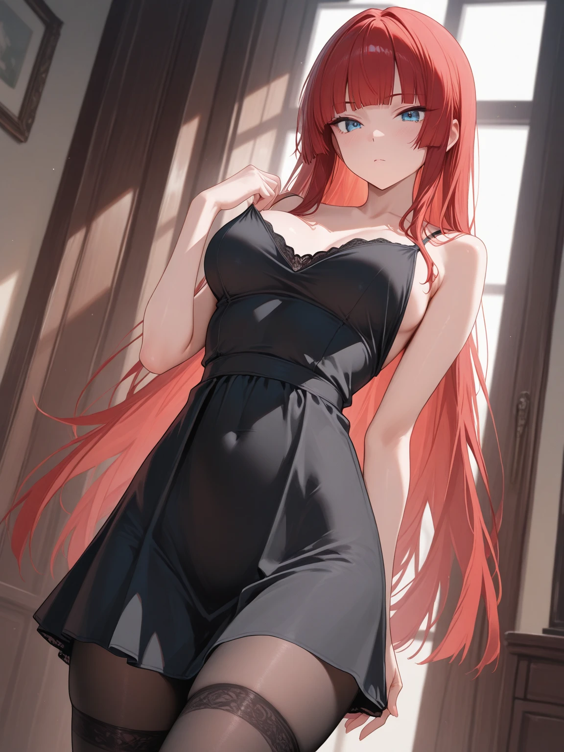 (Highest quality:1.1), (masterpiece:1.4), (Absurd:1.0), Portrait, Close-up,
One Girl、Atti、Red Hair、Red eyes、Long Hair、Medium chest、((Knitted dress))、Looking at the audience、Bedroom、(blush:1.2)、Embarrassed expression、((pantyhose))、((Spread your legs))、(boots)