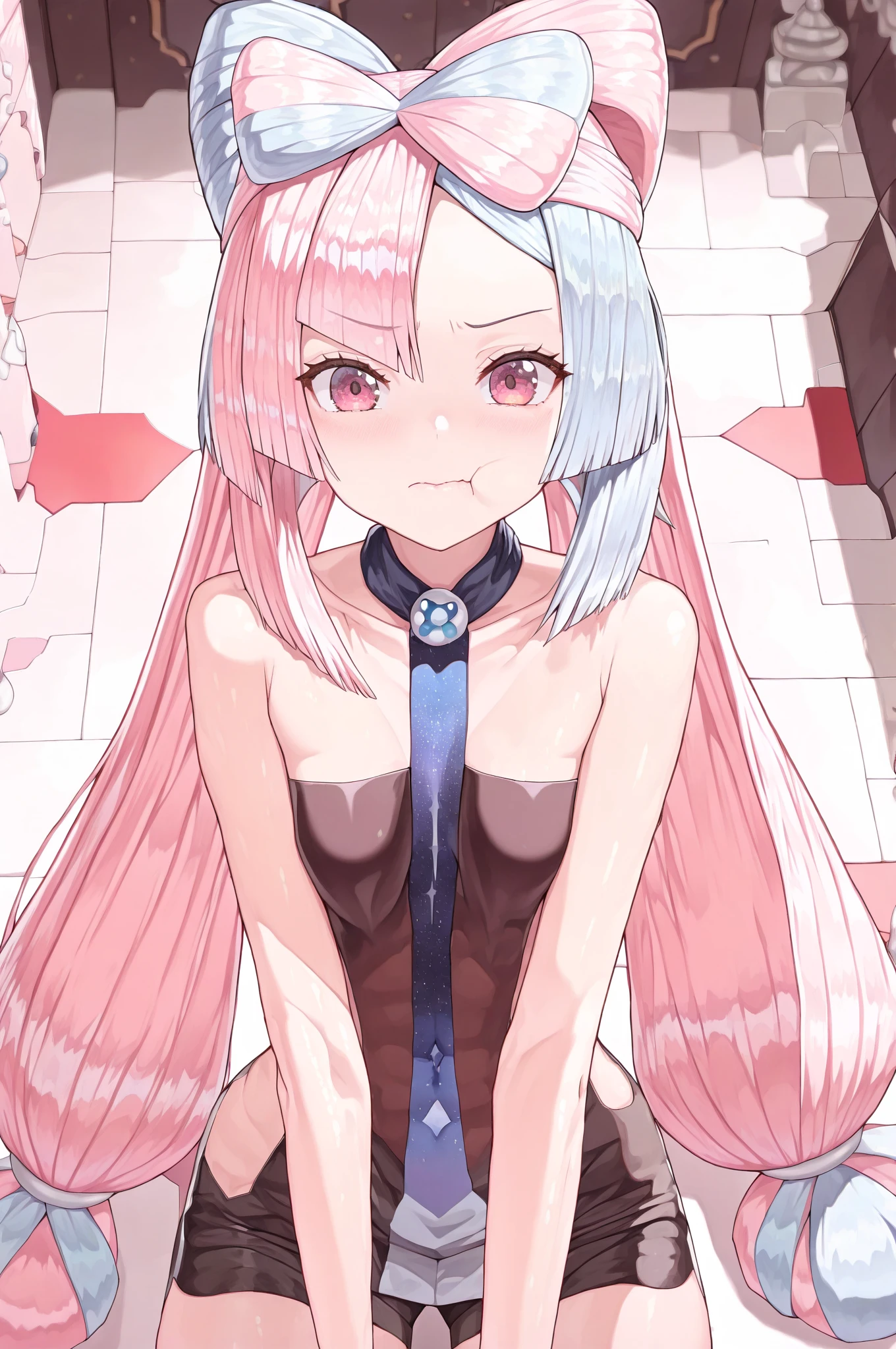 {{portrait from belowe}}, score_9 , score_8_up , high res image,((NSFW masterpiece)), small girl, enchanting blushing face, master lighting,solo masterbaiting,long hair,blue eyes,pink hair,red ribbon on leg,bangs,hair between ,two side up,hair ornament,interface headset, flirty, (bending over)(standing)(showing ass) , stockings, sitting on sofa, pussy, vaginal juices, accurate pussy, dramatic lighting, heart shaped ass,small ass, 3 perspectives of body, ((anatomically accurate preteen)), highly accurate pussy detail, accurate body vision, (adolescent appearance:0.9), (small breasts, perky breasts)((sweaty, completely exsposing:0.7)), masterpiece body Illustration,official art,extremely delicate and beautiful body, extremely detailed CG,unity 8k wallpaper,ultra detailed,beautiful detailed ,photograph,masterpiece,best quality,incredibly absurdres