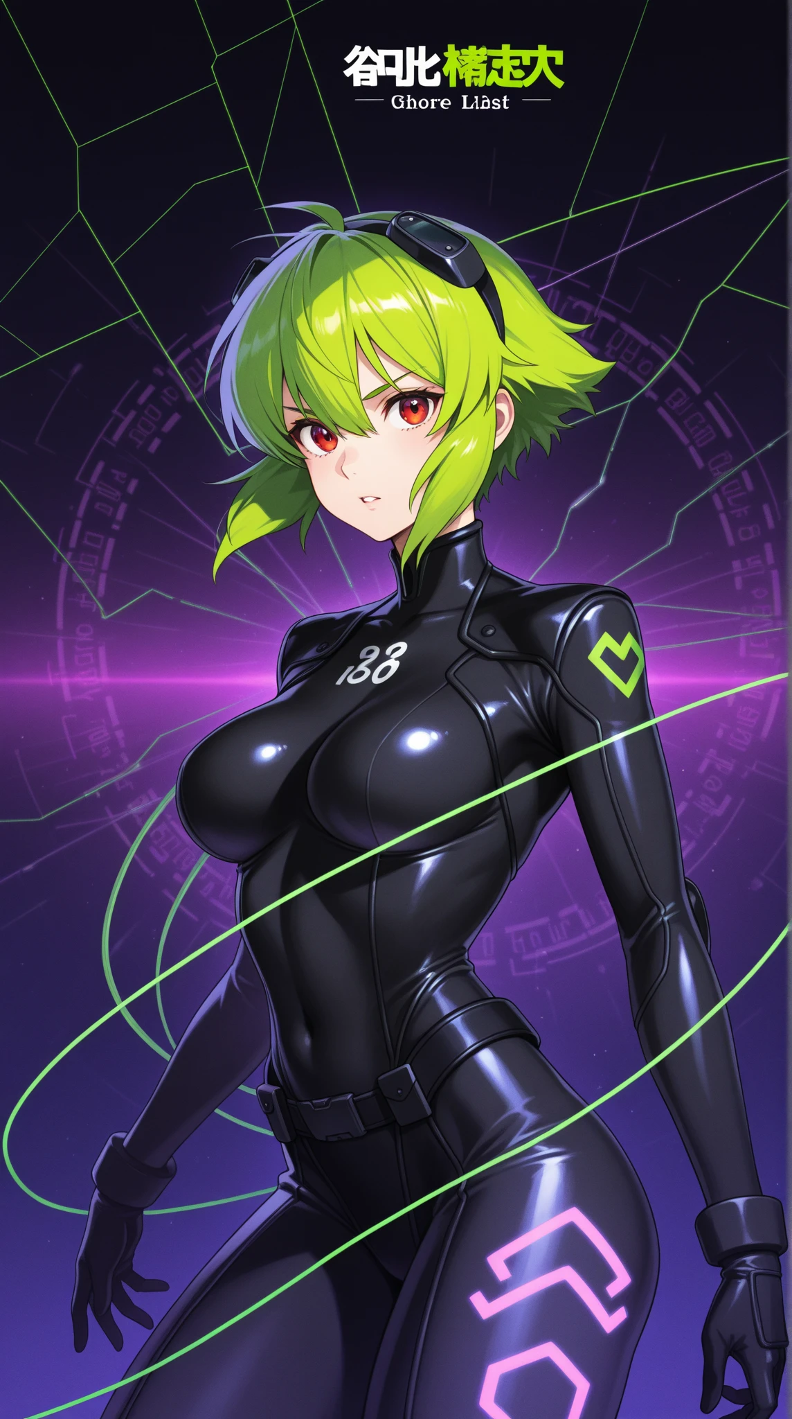 a drawing of a woman in a green and black outfit, Hochwertige farbige Skizze, Femdom Assassin Robot, SciFi-Frau, Beautiful cyborg girl pinup, Gothic-Cyberanzug, Cyber-Anzug, Android-Heldin, Cyborg - Girl, Cyborg Girl, Metallic Green Armor, Dominatrix Roboter, Cyber-Anzug, Green Armor, Schurkin, cute cyborg girl, digital koloriert, Weiblicher Cyborg
