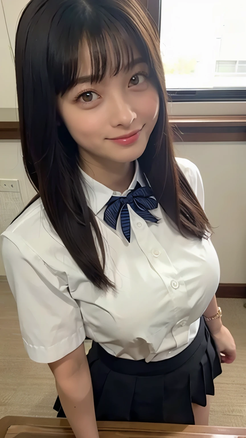 high image quality、selfie、Angle of View from Above、Classroom、uniform、Big Breasts