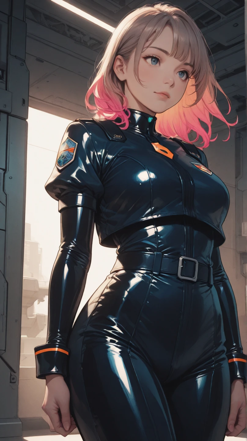 score_9, score_8_up, score_7_up, score_6_up, aesthetic, spaceship cockpit, latex biker , solo, dutch angle, dredd_pilot, , low cut cleavage, pointed ears, close up, face focus, (big lips:0.6), magenta mohawk, nose piercing, black makeup, black lipstick, sitting, angry yelling, pilot chair, from above