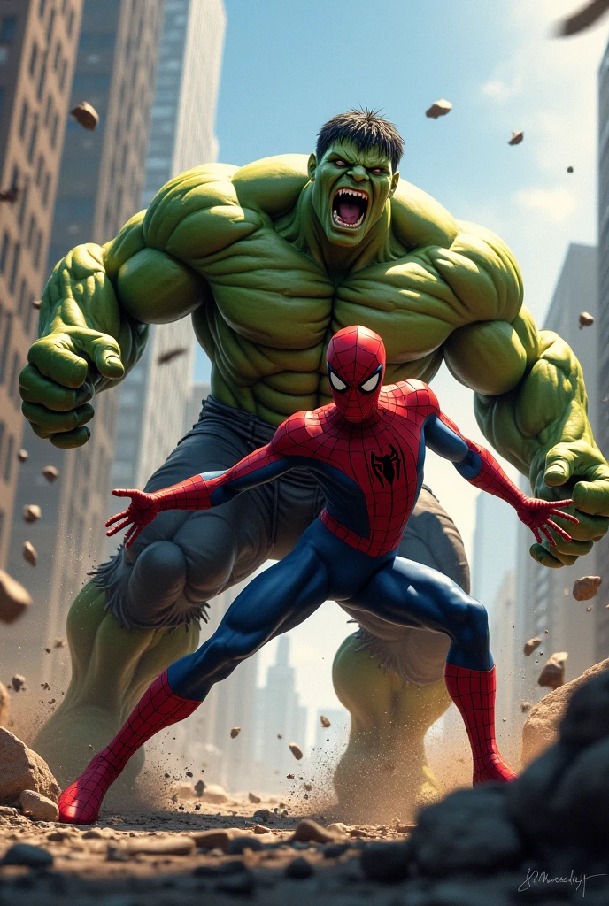 Spider man angry with hulk boom