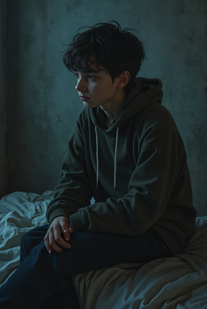 a guy with depression wearing a sweatshirt
