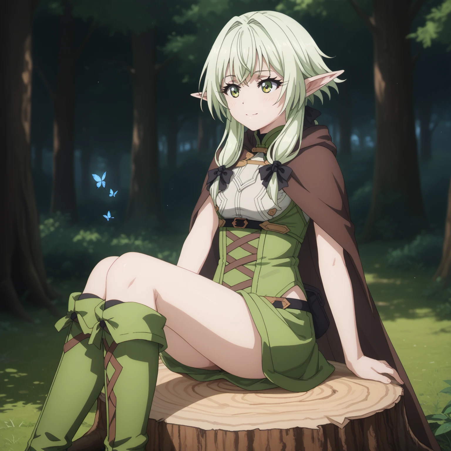 highest quality, Tabletop, 超A high resolution, Ryu Lion, Green shorts, Green Boots, White shirt, Green Cape,German Maid