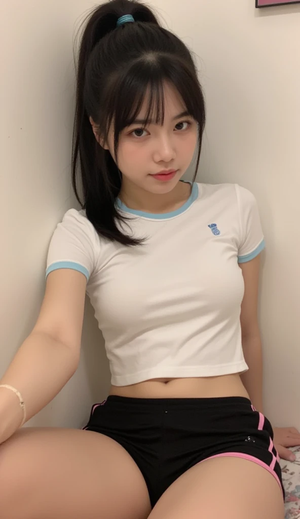 Gym clothes with short sleeves,Bloomers,16 years old,High school girls,Black Hair,bangs,Straight hair,アップponytail,Dark Eyes,Small face,Young Face,Clean your eyes,Small Mouth,Showing teeth,thin,Young Face,,Flat Chest,Flat Chest,Flat Chest,Flat Chest,Gu Sports Ground,Realistic photos,8K,smile,White teeth,Ultra HD,Standing posture,whole body,smile,Pure girl,ponytail
