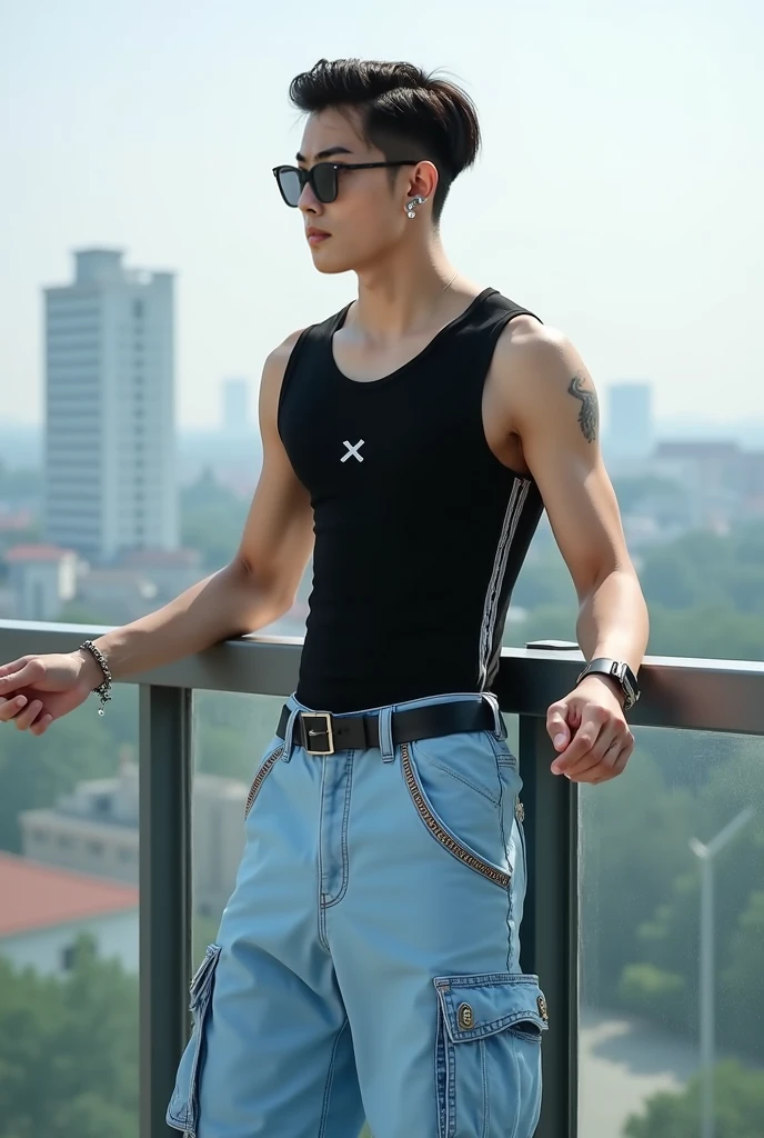 (masterpiece, best quality:1.2), 1man, solo, PLAY A MUSIC DJ ON THE ROOFTOP, Photoreal, highest quality, High resolution, RAW photo, realistic、32K