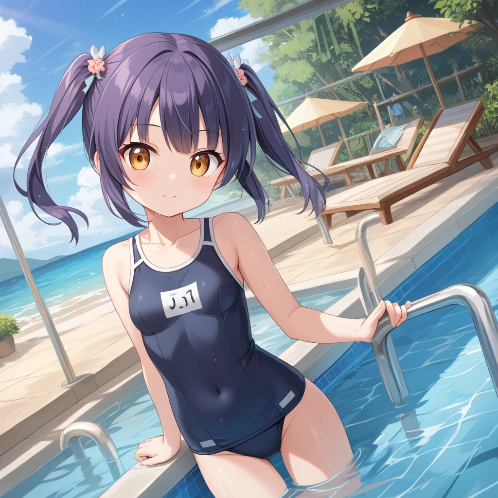 Kaho Komiya,Outdoor,((Pool,White School Swimwear,just))(Highest quality), (masterpiece), (High resolution), original, Very detailed8K壁紙,((Very detailed)), Very detailed,(1 girl, alone:1.2), (blush:1.2),,,((High resolution)),(Small breasts:1.10),(Highest quality:1.2)Small breasts, Angle from below
