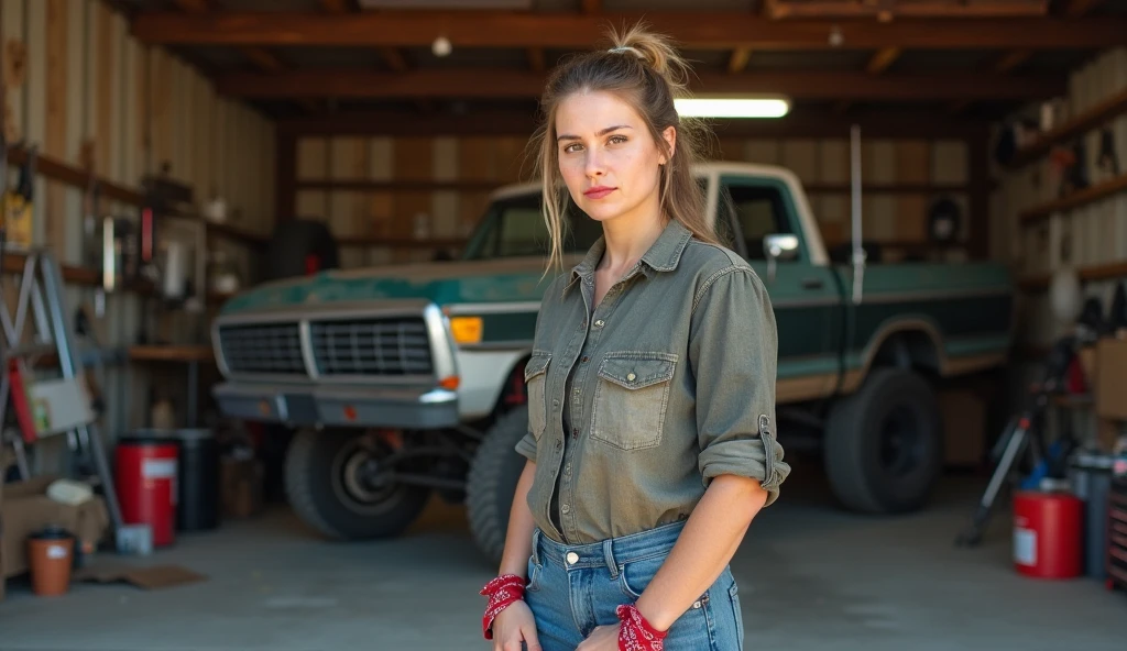 Schauspielerin Madelyn Cline, Originell aussehend, 8K, outer banks, ultrarealistic, netflix, full body view, natural looking, crop Tshirt, low waisted cargo pants, blonde, Sarah Cameron Outer Banks, barefoot