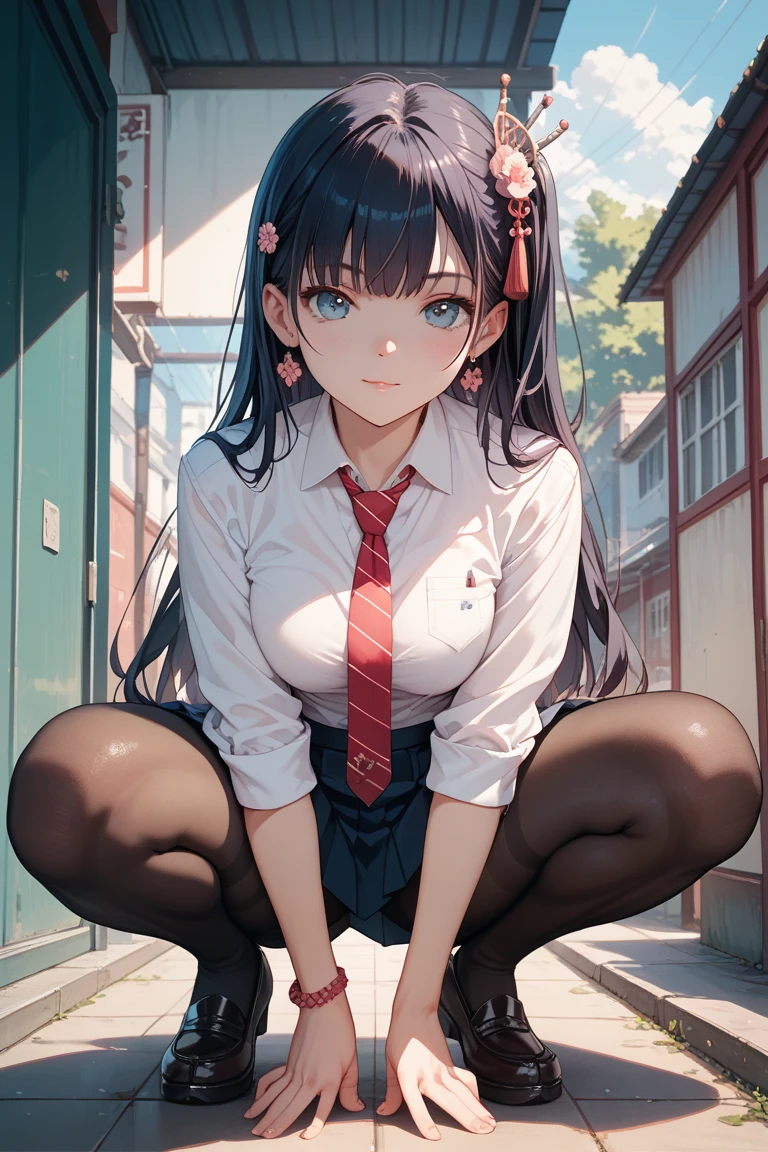 (extremely detailed CG unity 8k wallpaper), (masterpiece), (best quality), (ultra-detailed), (best illustration),(best shadow), (an extremely delicate and beautiful), finely detail,
nemona \(pokemon\), white collared shirt, orange necktie, orange shorts, black pantyhose, black legwear, sneakers, red footwear, sitting, outdoors, city