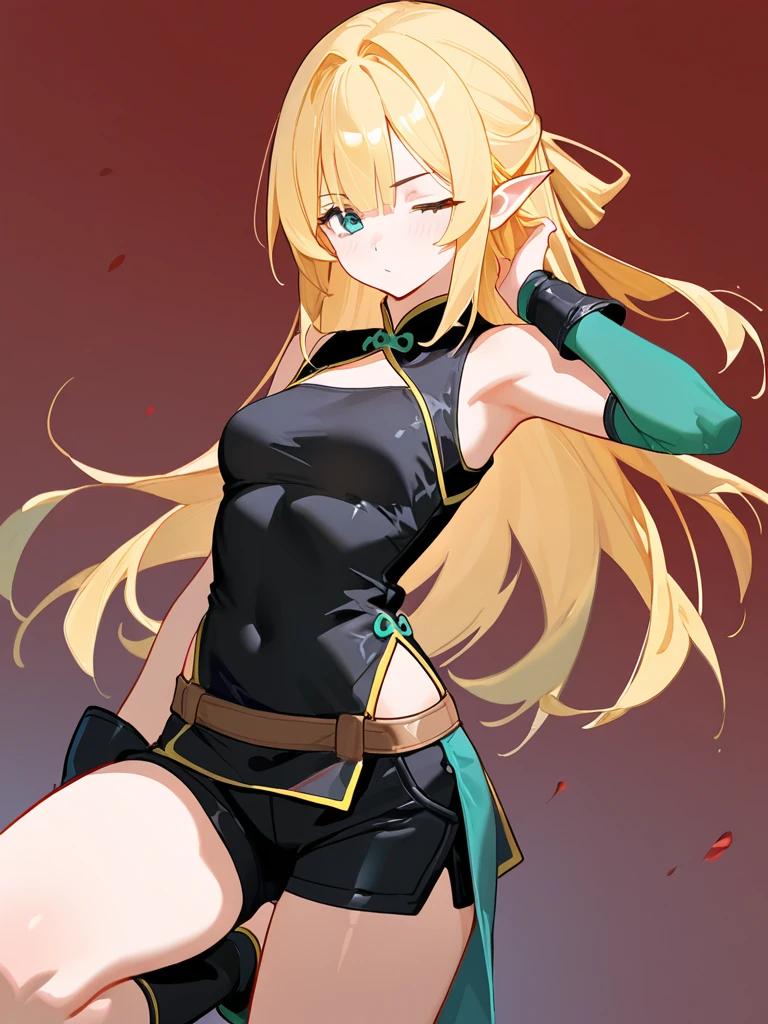 Blonde and green eyed anime girl posing for a photo, Twin tail、mesh fabric、No background、only white leotard with gold licorice pattern、sexual activity、show the underboob、 (White Background:1.2), Simple Background, trihedral figure、Reference Sheet, Shadow lighting,