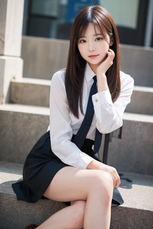 8K, Ultra-high resolution, Highest quality, masterpiece, 三分割法によるphotograph,Surreal, photograph, 1 Girl, (16 years old:1.3), pretty girl, Cute face, Beautiful eyes in every detail, 細かくdetailedに,masterpiece,, One Girl:1.2, Japan Female Announcer,whole body, bondage, Suppressed, Harness, rope, Put your arms behind your back, Put your hands behind your back, Tight Skirt, School, corridor 、Knee socks, Attractive thighs, Sensual,A carefree smile,Heal the heart,Black Hair,Long Straight Hair,Looking at the audience、beauty,Long neck、Laugh a little、Please close your mouth and laugh、(((Ideal body type))),A cup small breasts :2,、Portraiture:2、Perfect Anatomy、鮮明なdetailed、detailed、Surreal、Light and shadow,Strong light