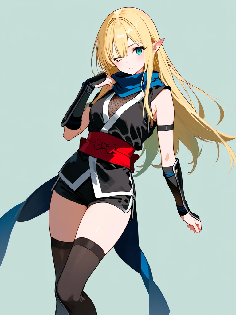 ino yamanaka, long hair, blonde hair, ponytail, high ponytail, blue eyes,bare shoulders, detached sleeves, bandages, bandaged leg, sleeveless, hoodie, hood down, crop top, purple crop top, pelvic curtain, detached sleeves,
