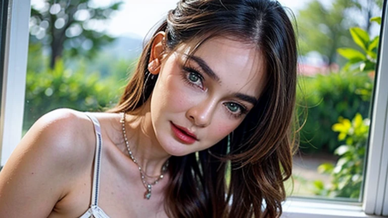 highest quality, masterpiece, One Girl, whole body, Very delicate and beautiful girl, 8k wallpaper, Beautiful details, Beautiful sparkle, Cinema Lighting、Silver Hair、Long Hair、ponytail、Aqua blue eyes、Big smile、blush:1.4、necklace、Long Piercing、(Sexy Gal:1.35),highest quality, masterpiece, Ultra-high resolution,(Realistic:1.4), (RAW Photos:1.2), Fine Eyes, (Beautiful Face:1.2),(Glare:1.4),(Wicked Smile:1.35)、(Compensate),(mascara)、(eye shadow)、(False eyelashes),((Skinny body))、Long and narrow face、Slender eyes、Washed colored overalls up to the chest、Thin eyebrows、((whole body shot:1.4))、Long denim pants、(Accentuates the lines of the upper body)、(long eye corners shadow)、