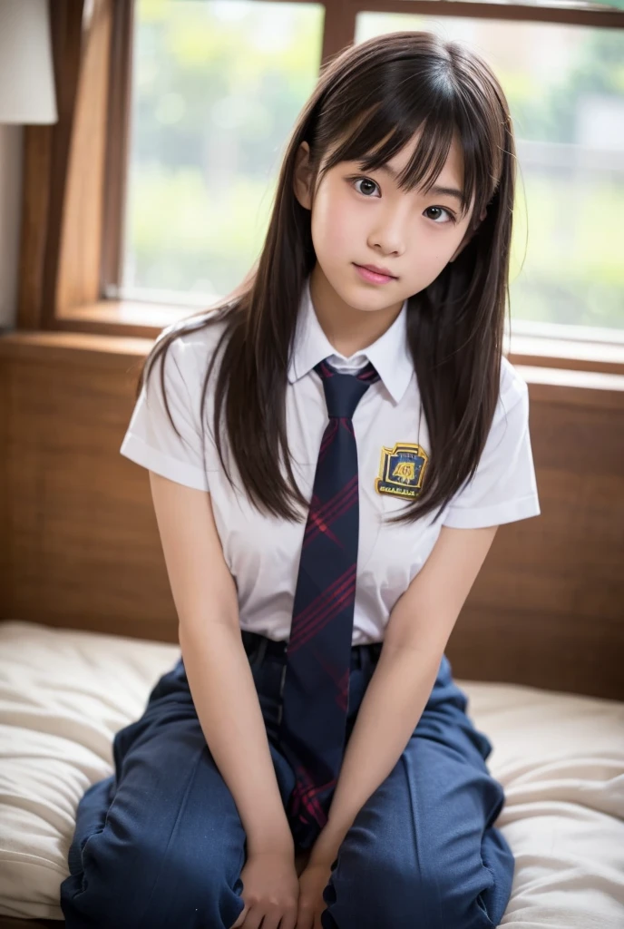 Put your hands on your crotch masturbation Tabletop, , Small breasts , Surprisingly small Open chest, Cleavage visible through the gap in her shirt , ((Girls' School Uniform)), 、