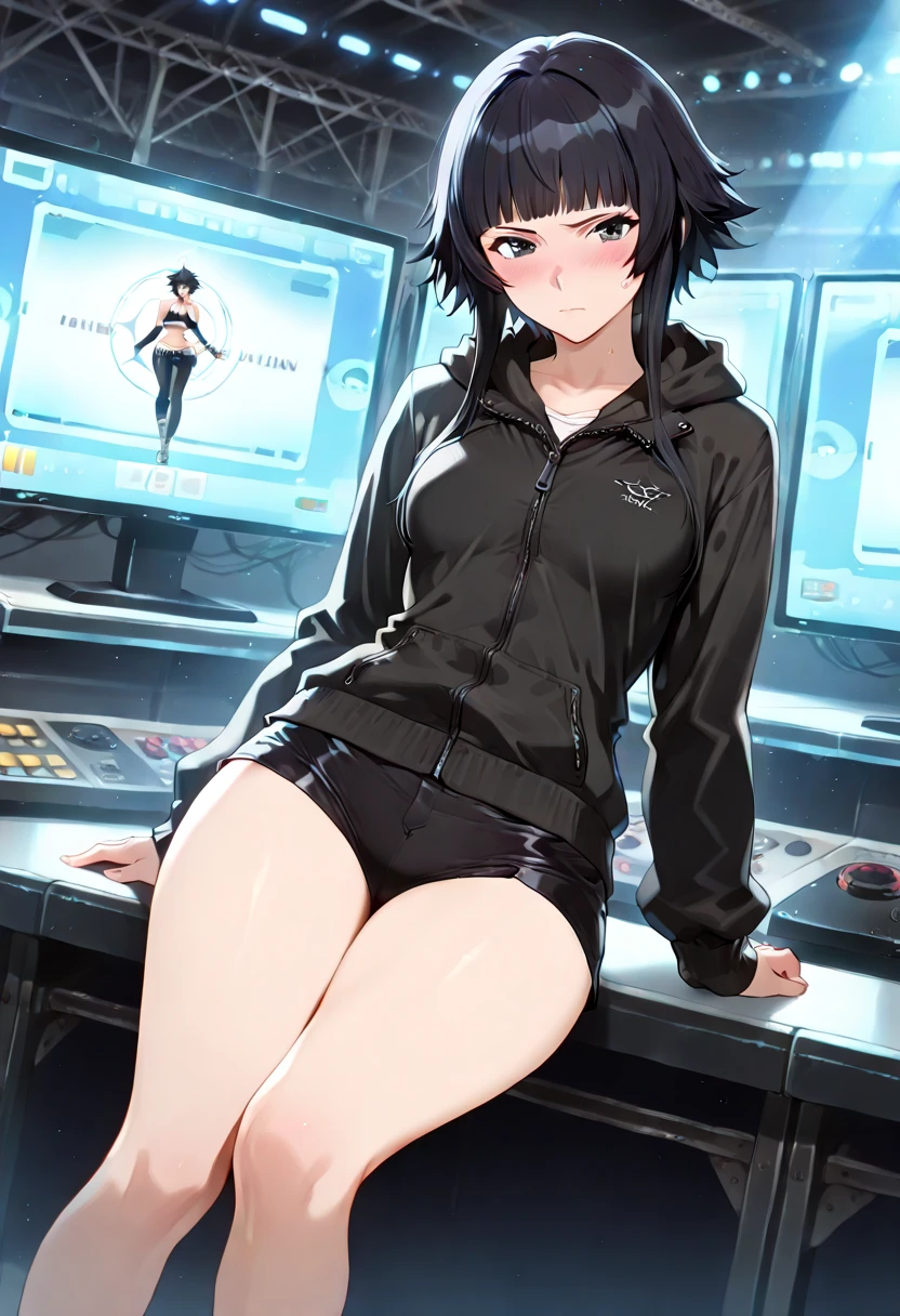 masterpiece, Highest quality, 1 person,( Large Breasts,Are standing, View your audience,),Detailed Background、A person who writes in detail、Accurate human body、Knowledgeable person、Accurate 5-finger,Mature Woman,Thighsが太い,Cruby Body,allmind,Long sleeve、Thighs、alone,((Oversized hoodie,)),slave collar