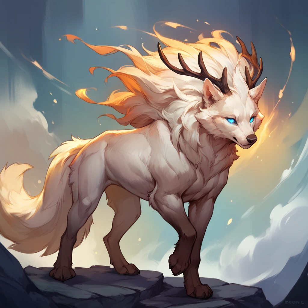 1 Big Wolf, mythical creature, nine tails, (glowing eyes:0.9), red fur, elegant posture, (spiritual aura:1.2), flowing mane, (floating in the air:1.3), mysterious, (wisdom:1.1), seductive, (enchanted forest background:1.4), moonlit night, magical, ancient, (ethereal glow:1.2), (translucent tails:1.1), mythical powers, (misty atmosphere:0.8), divine, (celestial beings:1.3), (fierce protector:1.2), alluring, (fading into shadows:0.9).