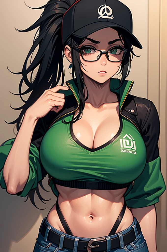 perfect anatomy muscular girl big breasts empty eyes embarrassed black hair yellow eyes pale skin