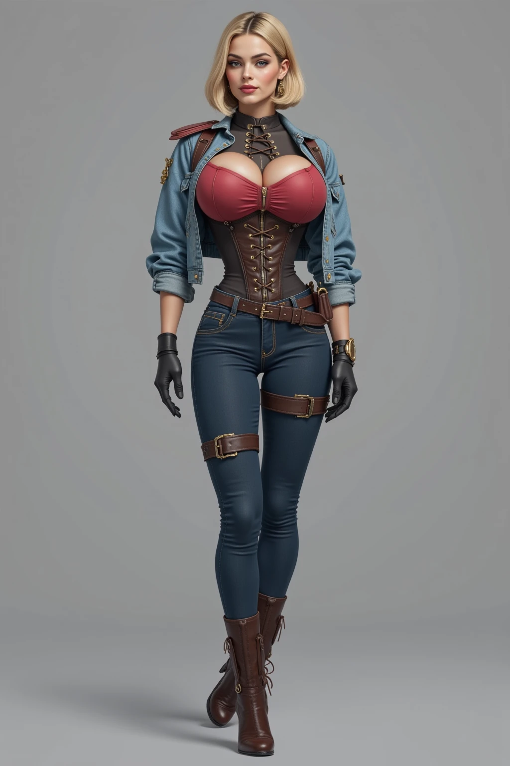 masterpiece, best quality, CG, wallpaper, HDR, high-definition, detailed, High quality, 1girl, ((Full body)), standing, symmetrical face, looking at viewer, woman, platform heels,<lora:more_details:0.8> <lora:th3p1t_b:0.6> th3p1t <lora:perfect hands:1>
<lora:WildWestV2:0.8> WildWestm, pants, holster, jacket , brown and grey clothes, hat, vest with buttons, confederate uniform
