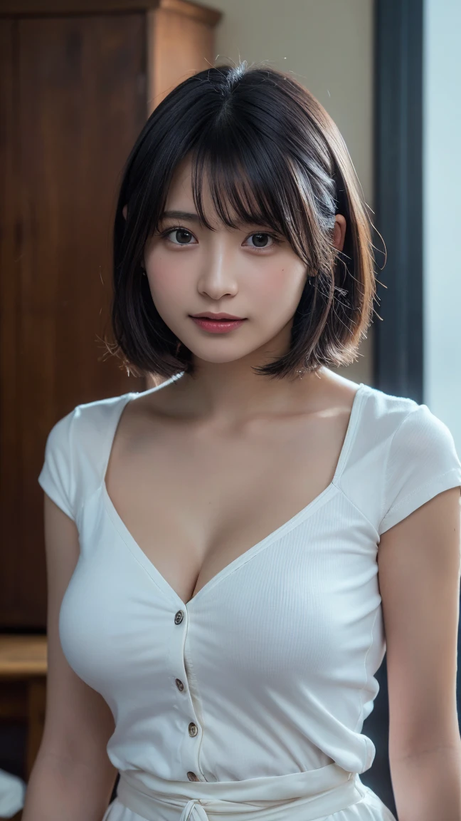 innocent 20 year old girl、((Oversized white T-shirt,dramatic pose)),smile,shortcut,park background、RAW photo, (8K、highest quality、masterpiece:1.2)、(intricate details:1.4)、(Photoreal:1.4)、octane rendering、Ultra-detailed complex 3D renderings, soft light in the studio, rim light, vivid details, super detail, realistic skin texture, details face, beautiful detailed eyes, Highly detailed CG Unity 16k wallpaper, compensate, (detailed background:1.2), shiny skin, whole body、from head to thighs、cleavage,((get down on all fours、stick out your butt、put your hands on the ground))