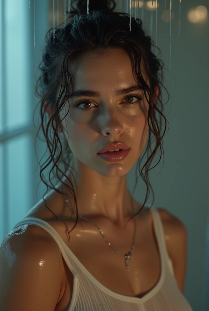 random pose, mix4, (8k, RAW photo, best quality, masterpiece: 1.45), (realistic, photorealistic: 1.37), one girl, cute, cityscape, night, rain, wet, professional lighting, photons mapping, radiosity, physically based rendering, gradient black hair, gray hair, short curly hair, handsome, girl, Deep V-neckline slip dress, top quality photo, high res, 1080p, (clear face), (detailed face description), (detailed hand description), (masterpiece), (exquisite CG), extreme light and shadow, disheveled hair, master work, rich details, (fine facial features), (highest quality photo), (masterpiece), (detailed eyes), look in front of you eyes, fine clavicle, ((large breasts)), big breast,