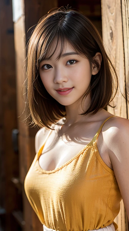 masterpiece, highest quality, 8k, One Girl, Human Right Hand, Correct human finger, Skinny Japanese woman, cute, Girlish, Delicate woman, Pure beauty, Small breasts, Very small waist, Sexy lips, illumination, avert your eyes, RAW Photos, 135mm, Canon, Anatomically correct, Bokeh，Textured skin, Professional photography, Soft Light, Professional Lighting, Backlight, ふilm grain, (Eye and facial details:1.0), Brown Hair, Medium length hair swaying in the wind, Silk blouse,