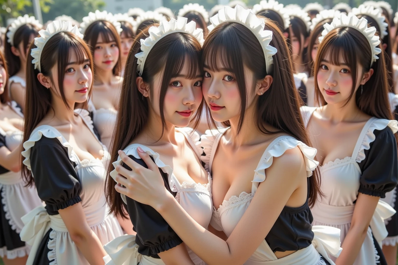 Two beautiful and adorable Japanese supermodel cosplayers brutally abuse a man。、 girl restrains man、A girl in a white cyber dress kicks a man