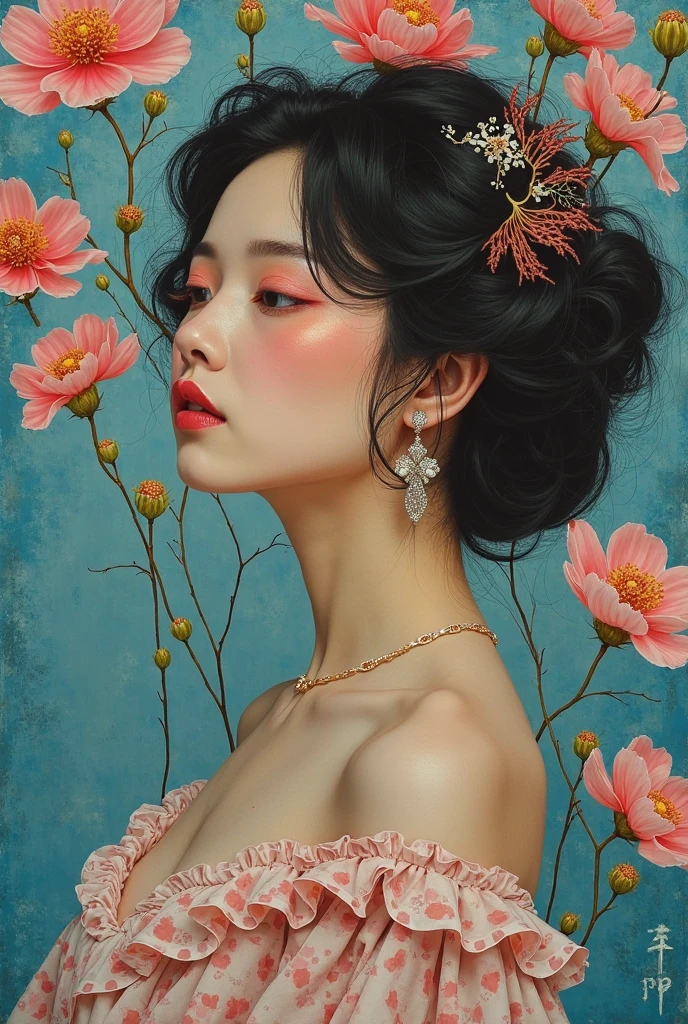 two women naked laying on a bed with flowers, pink nipple, big breast, inspired by Yanjun Cheng, yanjun chengt,  painting, inspired by Wang Duo, inspired by Chen Yifei, roberto ferri and ruan jia, girls resting, two models in the frame, two girls, inspired by Fenghua Zhong, inspired by Zhang Xuan, by Dai Xi a close up of a woman with a flower crown on her head, asian features, jinyoung shin, inspired by Yanjun Cheng, traditional art, korean artist, gorgeous chinese model, yanjun chengt, fanart, by Ni Tian, beautiful south korean woman, official artwork, by Wu Bin, wenfei ye, popular south korean makeup, a young asian woman absolutely abstract Retro vintage art print, sexy, glamorous pin-up girl wearing a sailors hat, bikini, A painting of a woman wife ((golden ratio}} laying on the sofa after a long night on the town, a painting, a Beautiful expressive painting, malcolm liepke painting, glossy painting, beautiful digital painting, digital art painting, Fine paintings, monochromatic. malcolm liepke oil painting, impressionist painting.Spread your legs apart, beautiful and delicate face, fair skin