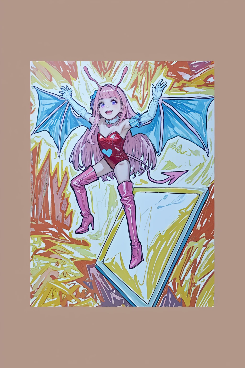 Erza, animerza, anime fairy tail style, hair over one eye, red hair, brown eyes, absurdres, (intricate details), (colorful), 1girl, tattoo, ((breast curtains, thong)), black dancer outfit, (womb tattoo, succubus, bat wings, bat ear, black tail, sitting on a bed, leg lift, spread legs), ((horny face, seductive face)), exhausted, side view, heavy breathing, evil smile, Beautiful body, navel, big breasts, narrow waist, plump, thick, milf, from below, (Shiny Skin), looking at viewer, closed mouth, indoor, bedroom, masterpiece, best quality,
