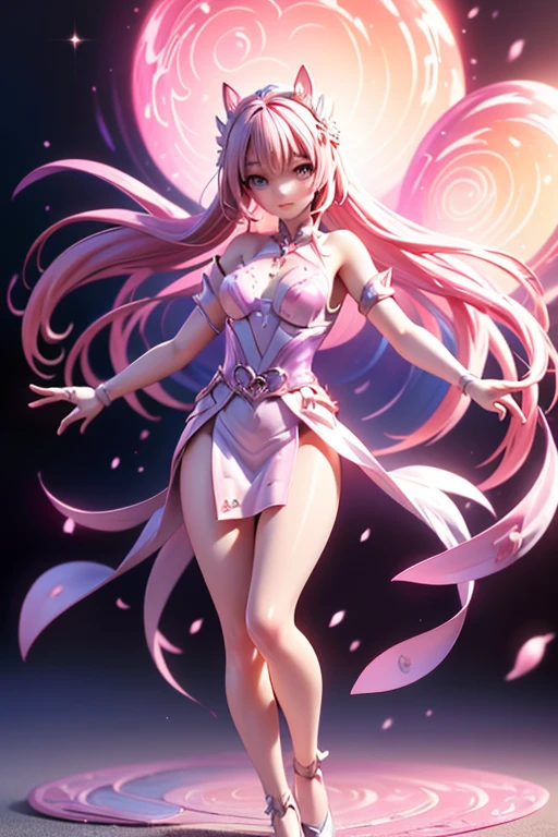 (Same character, front, side, back), (full body); 3d; cute; 3d toy art; toy art; anime style; glitter; horoscope sign Virgo color pink; Virgin details; ♍ symbol; rose quartz stone;