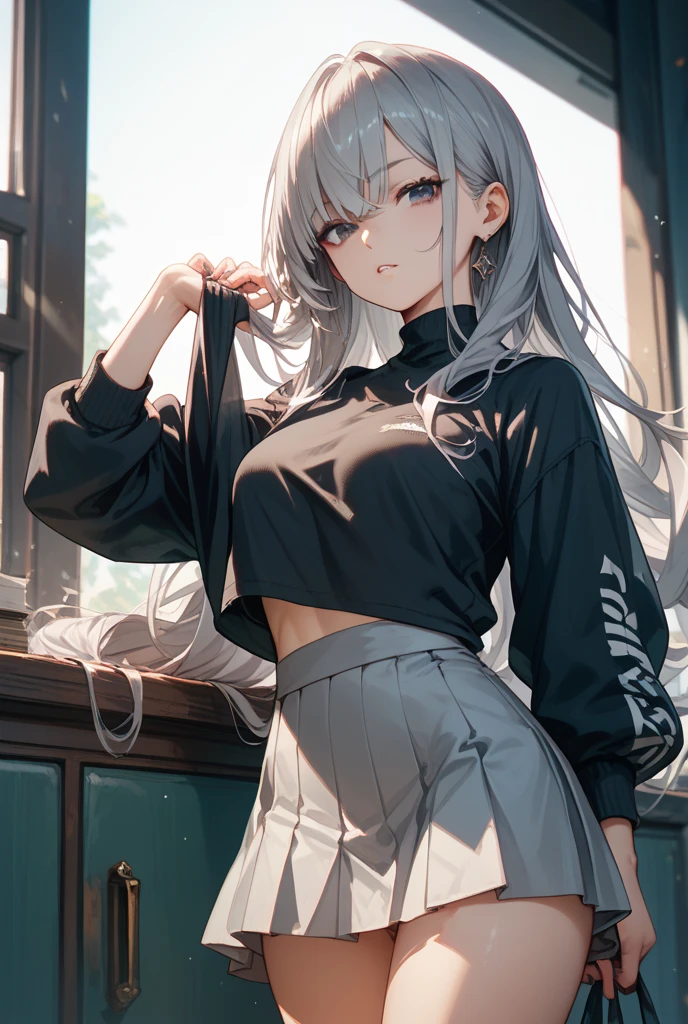 beautiful young female warrior fighter with cat ears on her head, com rosto bem detalhado e bonito, belos olhos, belos olhos, rosto lindo, beautiful young woman wearing long brown leggings with black details, sueter apertado branco, standing in a castle, usando bota preta, cabelo comprido com franja preto, ,orelhas de gato, belo sorriso, tomboy, um pouco musculosa,suter branco com cinta em volta, olhar serio,usando brazer apertado preto, com ombreiras de prata nos ombros