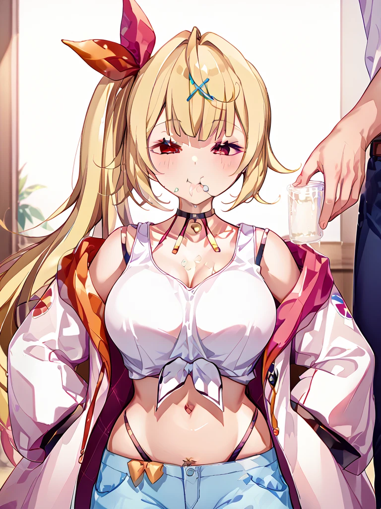 Runny nose and drooling、eating meat、Punch your stomach with all your might、A high school girl who has consumed a lot of whiskey and meat and has a bloated belly is smiling and dripping with snot as she gets sexually excited.