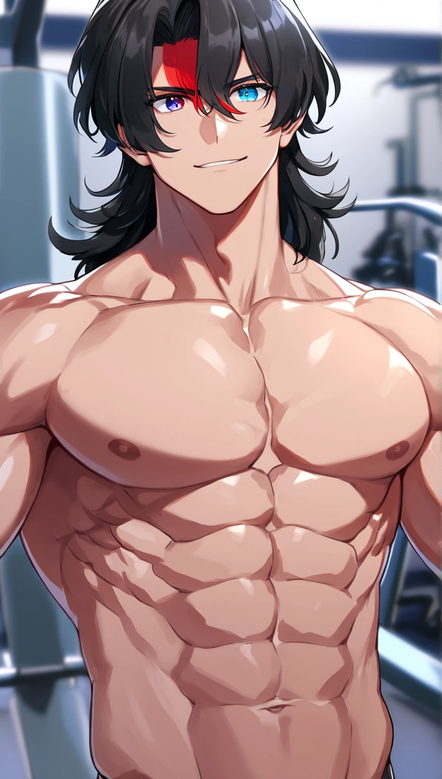 (ใบหน้าที่มีultra high definition), perfect anatomy, muscle, (Embossed), black((swimming summary)), shirtless man, ((shiny body)), (topless), (Topless), (The ultimate masterpiece), sunlight, In the poolside, high resolution, (ultra high definition), 1 boy, ((shiny)),abdomen,from below, naked,, naked,25+