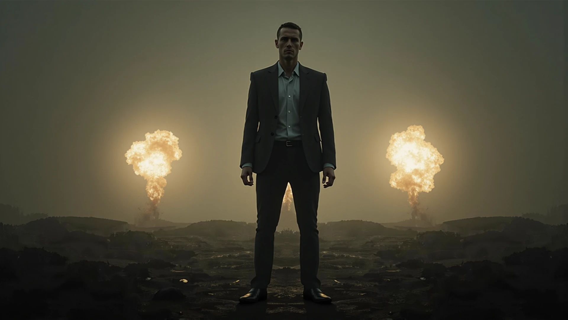 There was an explosion behind the agent.、(masterpiece: 1.2, Highest quality)