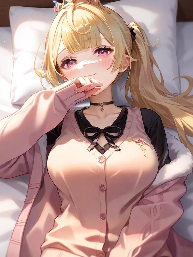 masterpiece, best quality, 1 solo girl, gray hair, blue eyes, long hair, medium breasts, sexy body and face, wavy hair, smile, black socks, brown bow, knee-highs, long sleeves, open bra, open panty, parted lips, pink pleated skirt, puffy long sleeves, purple shirt, pendant, bracelet, jewelry, earrings, butterfly hair ornament, book, lying at the bed, night sky, sexy pose, cowboy shots, detailed body, face, and eyes, sharp focus, vibrant, creative, dynamic, high definition, high resolution, 8k, (Upscale: R-ESRGAN 4x+ Anime6mage enchance:4x), voluptuous body, cinema lightning, dakimakura style, looking at the viewer