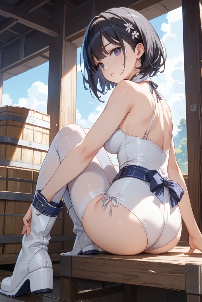 ((masterpiece)),(best quality),official art,extremely detailed CG,unity 8k wallpaper,ultra detailed,A lighthouse on a cliff by the sea,1girl,solo,cowboy shot,mini_hat,seamed_legwear,short_hair_with_long_locks,black_hair,multicolored_hair,anchor,sailor_dress,sailor_collar,gradient_hair,black_pantyhose,smile,high_heels,side-tie_panties,tied_shirt,short_hair,brown_eyes,underwear,high_heel_boots,headgear,hairband,black_eyes,neckerchief,long_sleeves,white_panties,school_uniform,grey_hair,looking_at_viewer,<lora:Tokitsukaze(kan)>,