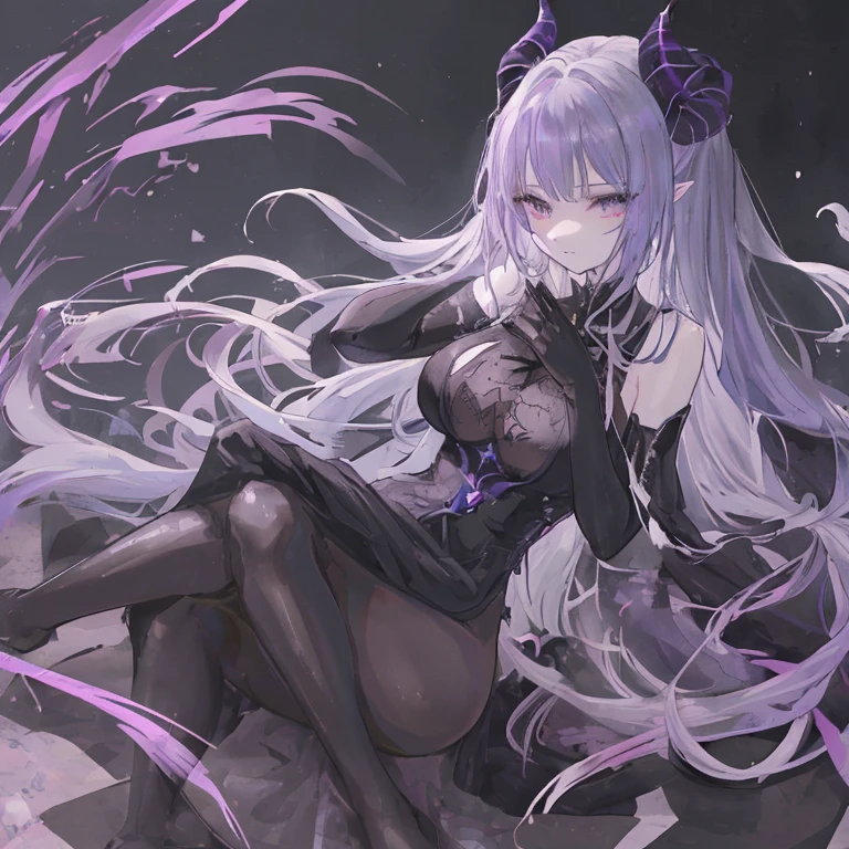 Sad cute goth anime girl long purple hair purple eyes stylish goth fatshion