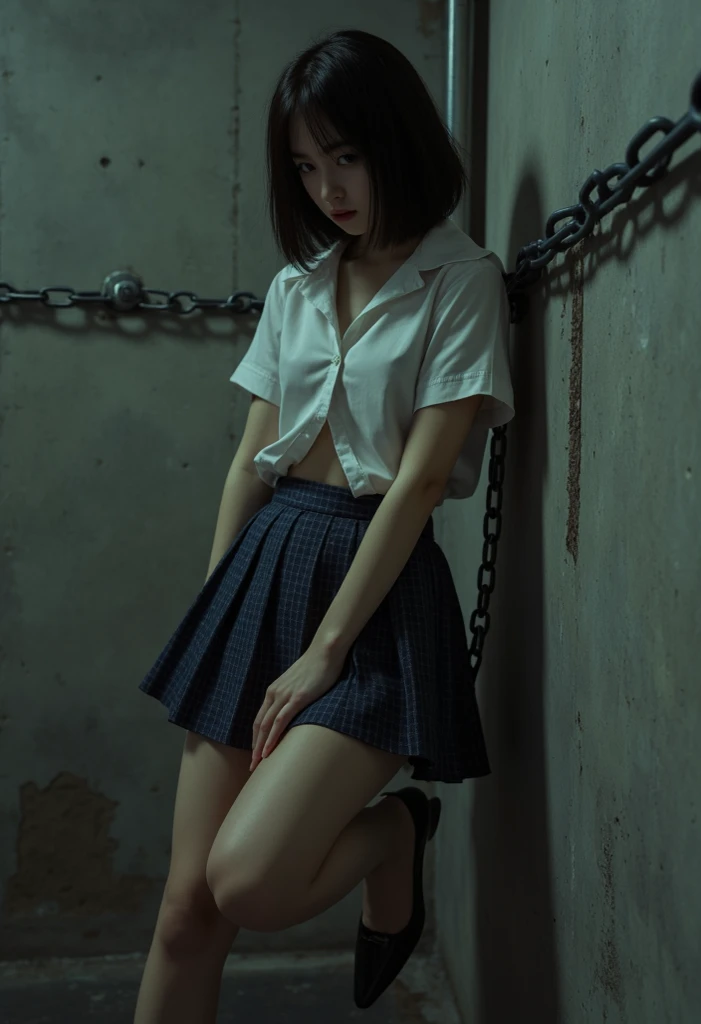 photograph, Locked up in prison, Huge breasts, Prisoner, high school girl、School uniforms, barefoot, Iron barsの中,Iron bars,handcuffs,