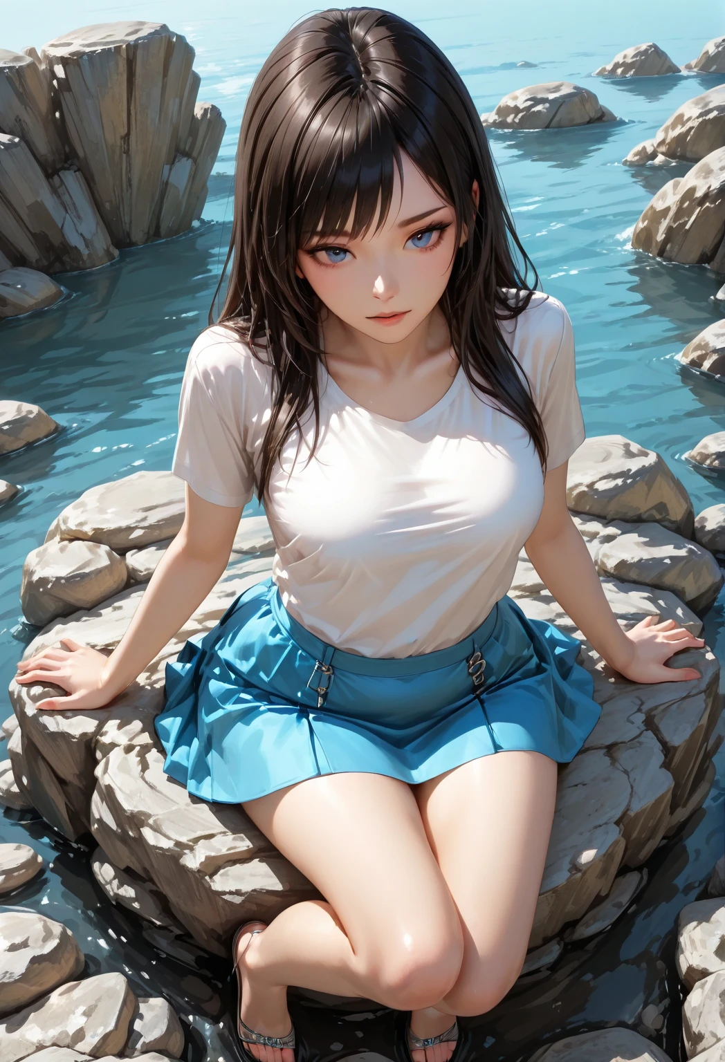 Anime girl no clothes blue eyes brown hair