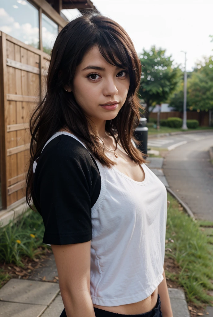 A coquettish female college student，Scratching your head