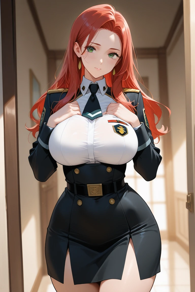 chris、25 years old、Redhead shortcuts、white nurse's pants uniform、white stockings、having clipboard tall、beautiful woman, giga_busty