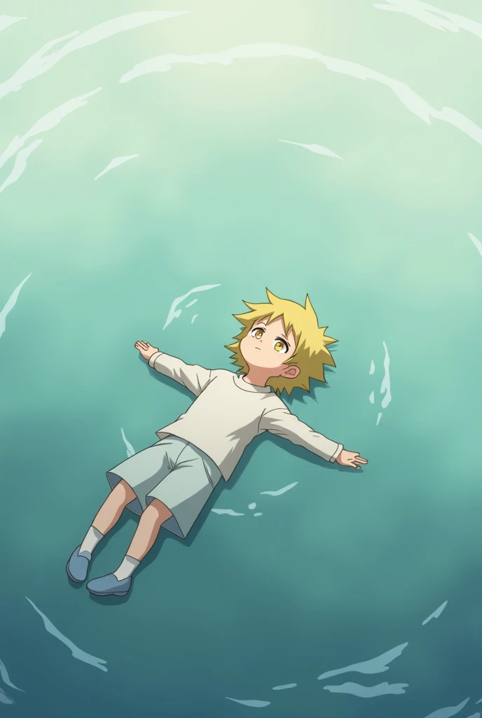 A boy in chains all over his body，Smile and sink to the bottom of the sea