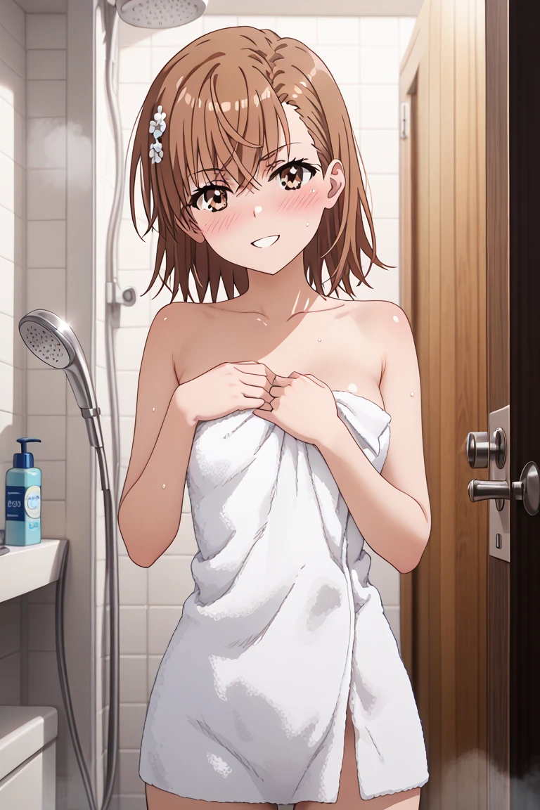 (((pixel perfect, detail perfect))), alone, 1 girl, Misaka Mikoto, ((naked)) , bow, looking at the viewer, closed mouth, Upper body、(Breast Exposure、Nipple exposure)、(Small breasts、Small Boobs)、(((pixel perfect, detail perfect))), alone, 1 girl, Misaka Mikoto, tokiwadai , bow, looking at the viewer,, Upper body、(Breast Exposure、Nipple exposure)、((Small 、normal breasts))、smile、hot spring、bath、shower room,nose blush、Facing forward, perfect penis, detailed,, sucking penis, A little cum on the tip, cum, Pinching POV, above my body giving me a blowjob, On all fours, doggystyle、handjob、paizuri、手こき