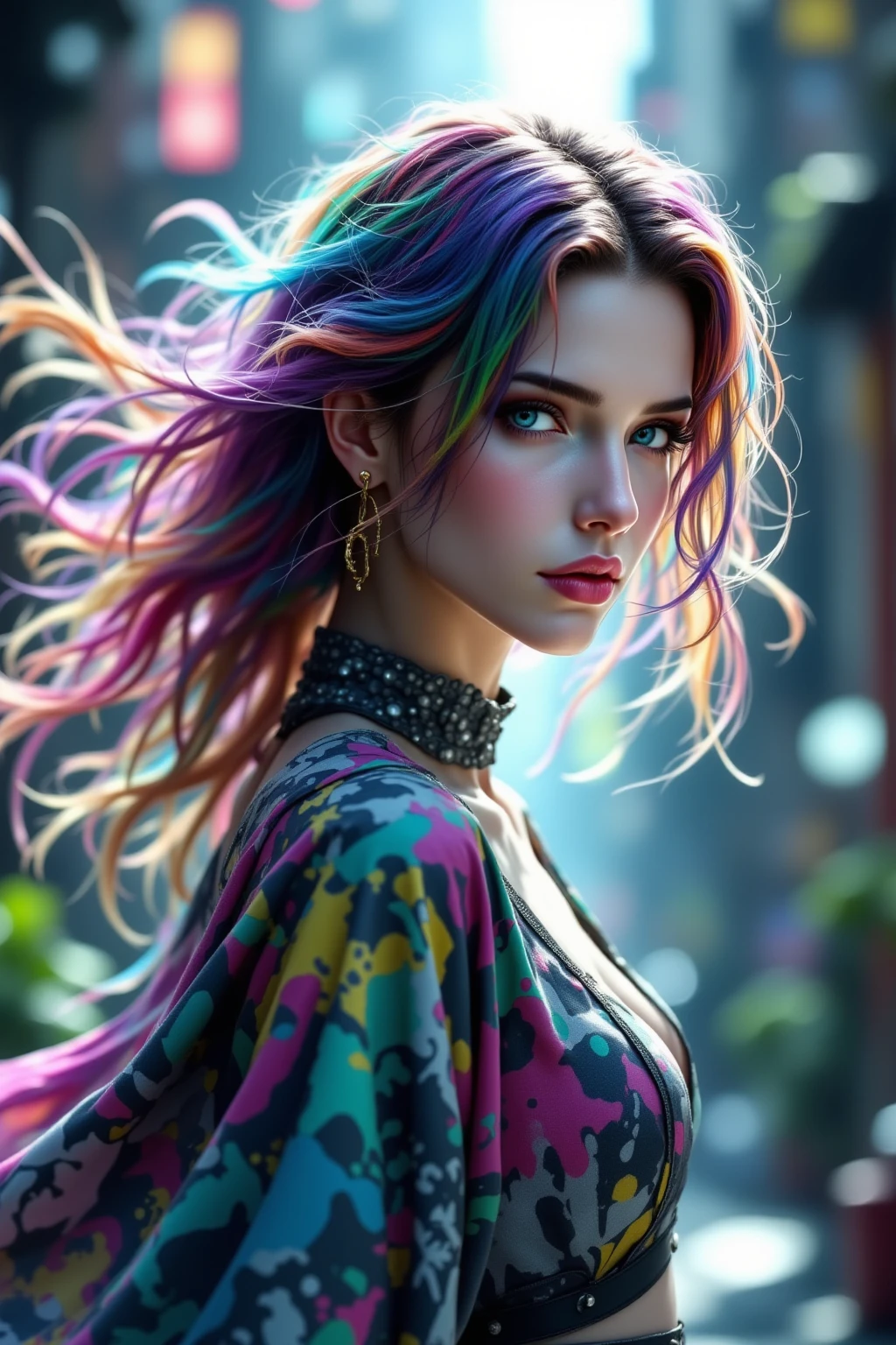 Beautiful girl with dirty skin, Messy long hair, big eyes,Have dark circles, Drugged, Dilated pupils, ruined clothes, sit on the floor,There are puddles in the ground, Break the wall, There are dark clouds in the sky, {Unity Wallpaper Extremely Detailed 8k CG}, Expansive landscape photography, (Top view,Focus on the character and the sky above), (Broaden your horizons), (High Angle Shot), (emphasize: 1.3), ( Low light: 1.8), (Warm light source: 1.3), Intricate details, (Rainbow Colors: 1.6), (Bright Lights), (Atmospheric lighting), Abstract, Surrealism, Dramatic