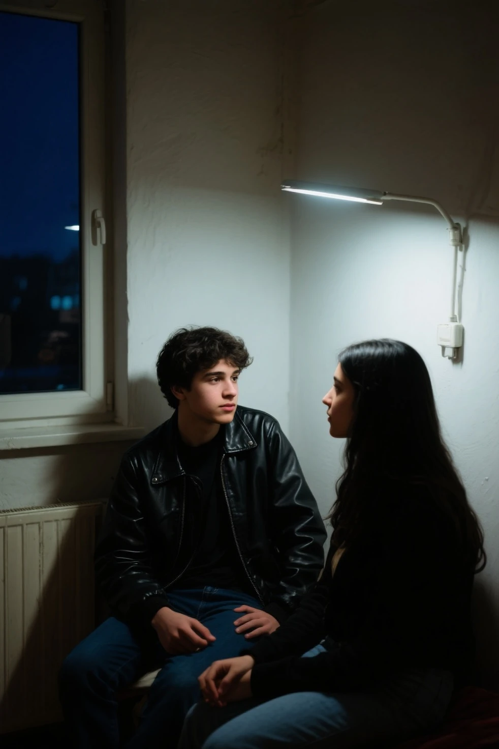 A guy and a girl from different sides of the glass