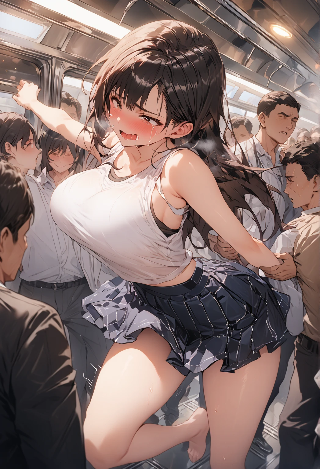 Super delicate　finely detail　train　infp young woman　Asians　Twisting the skirt　rub one's breasts　Lots of men　Open mouth　Eat Vienna
